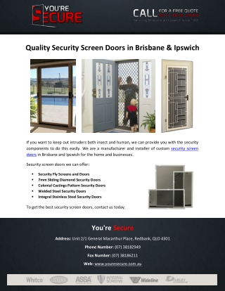 Quality Security Screen Doors in Brisbane & Ipswich