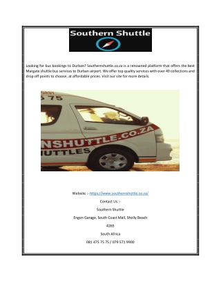 Bus Bookings to Durban | Southernshuttle.co.za