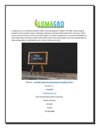 Canadian Indoor Growing Equipment Supplier Online | Lumagro.com