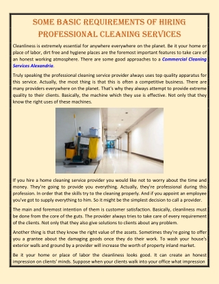 Some Basic Requirements Of Hiring Professional Cleaning Services