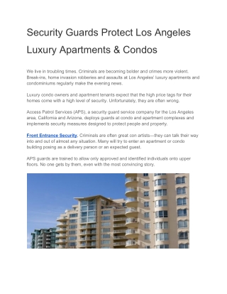 Security Guards Protect Los Angeles Luxury Apartments & Condos