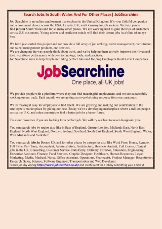 Search Jobs In South Wales And For Other Places| JobSearchine