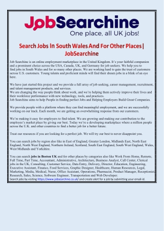 Search Jobs In South Wales And For Other Places| JobSearchine