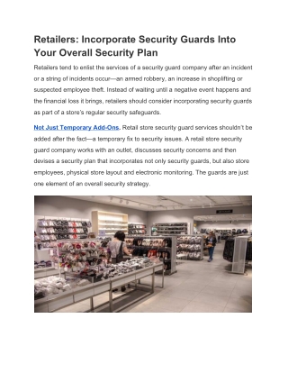 Retailers: Incorporate Security Guards Into Your Overall Security Plan