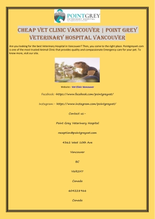 Cheap Vet Clinic Vancouver | Point Grey Veterinary Hospital Vancouver