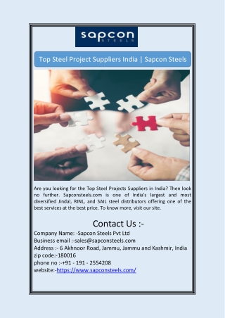 Top Steel Project Suppliers India | Sapcon Steels