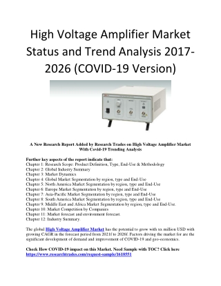 High Voltage Amplifier Market Status and Trend Analysis 2017-2026 (COVID-19 Version)