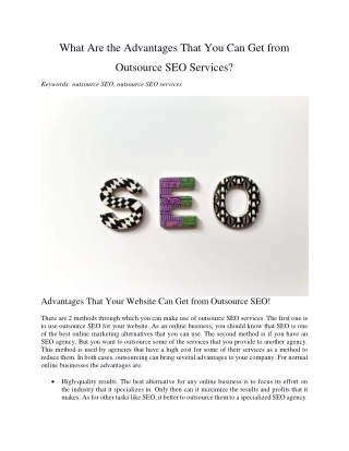 What Are the Advantages That You Can Get from Outsource SEO Services?