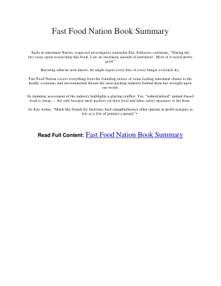 Fast Food Nation Book Summary