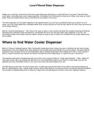 Lesser known Filtered Water Dispenser