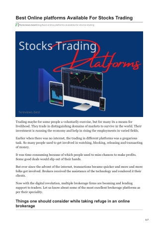 Best Online platforms Available For Stocks Trading