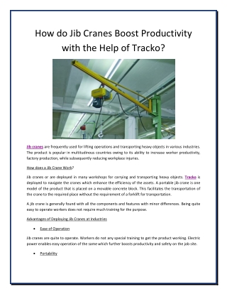 How do Jib Cranes Boost Productivity with the Help of Tracko?