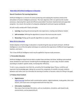 Main Roles Of Artificial Intelligence In Education