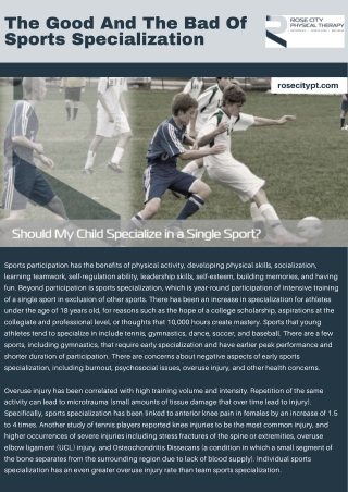 THE GOOD AND THE BAD OF SPORTS SPECIALIZATION