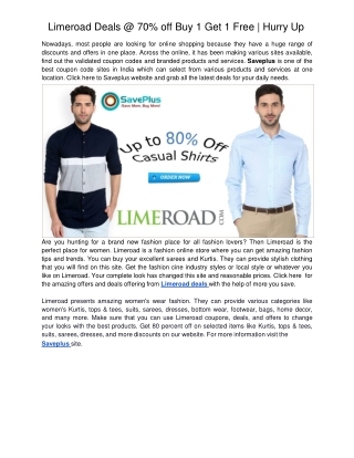 Limeroad Deals @ 70% off Buy 1 Get 1 Free | Hurry Up