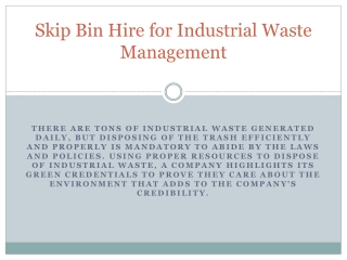 Skip Bin Hire for Industrial Waste Management