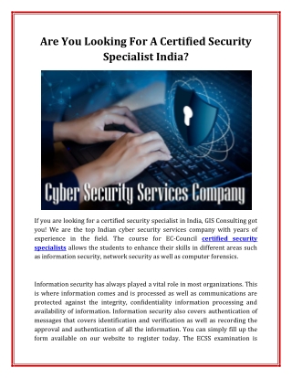 Are You Looking For A Certified Security Specialist India?