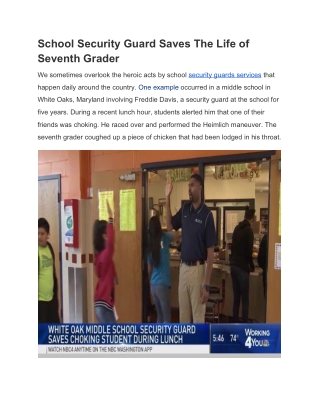 School Security Guard Saves The Life of Seventh Grader