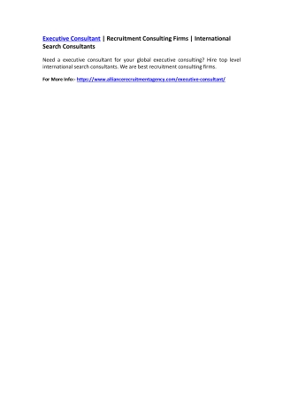 Executive Consultant | Recruitment Consulting Firms | International Search Consultants