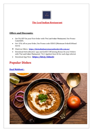 5% off - The Leaf Indian Restaurant Menu Leederville, WA