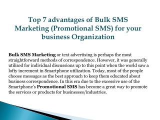 advantages of Bulk SMS Marketing (Promotional SMS) for your business Organization