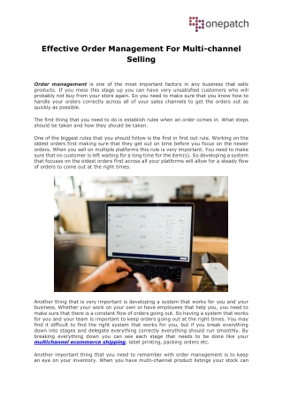 Effective Order Management For Multi-channel Selling