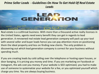 Prime Seller Leads Reviews - Guidelines On How To Get Hold Of Real Estate Leads