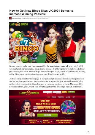 How to Get New Bingo Sites UK 2021 Bonus to Increase Winning Possible