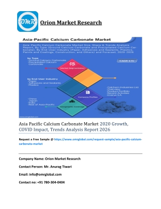 Asia Pacific Calcium Carbonate Market 2020 Growth, COVID Impact, Trends Analysis Report 2026