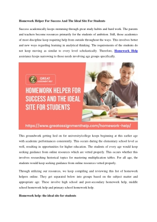 Homework Helper For Success And The Ideal Site For Students
