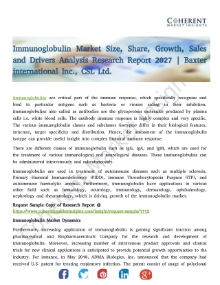 Immunoglobulin Market Size, Share, Growth, Sales and Drivers Analysis Research Report 2027 | Baxter international Inc.,