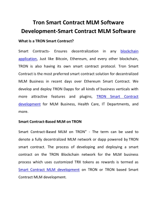 Tron Smart Contract MLM Software Development-Smart Contract MLM Software