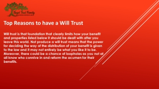 Top Reasons to have a Will Trust