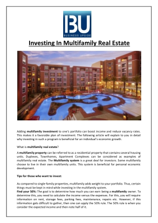 Investing In Multifamily Real Estate