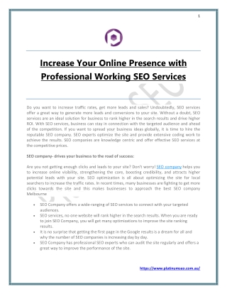 Increase Your Online Presence With Professional Working SEO Services