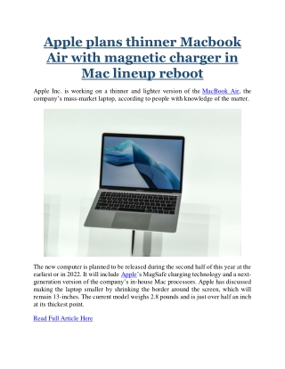 Apple plans thinner Macbook Air with magnetic charger in Mac lineup reboot