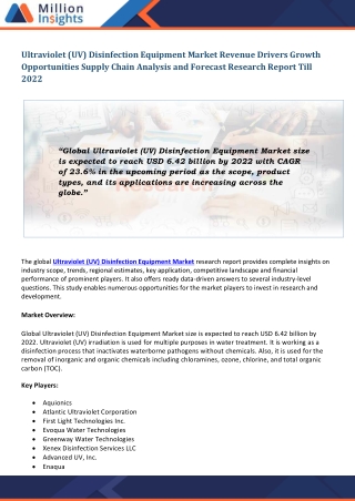 Ultraviolet (UV) Disinfection Equipment Market