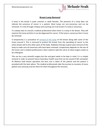 Breast Lump Removal