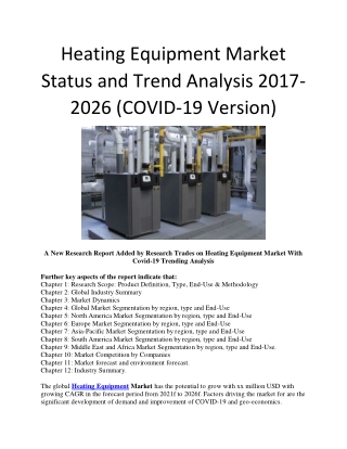 Heating Equipment Market Status and Trend Analysis 2017-2026 (COVID-19 Version)