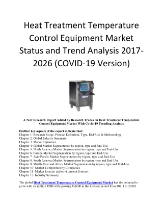 Heat Treatment Temperature Control Equipment Market Status and Trend Analysis 2017-2026 (COVID-19 Version)
