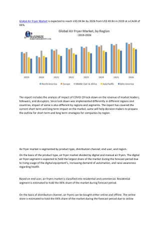Global Air Fryer Market – Industry Analysis and Forecast (2019-2026)