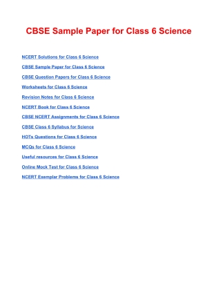 Download CBSE Sample Paper for Class 6 Science with solution in PDF