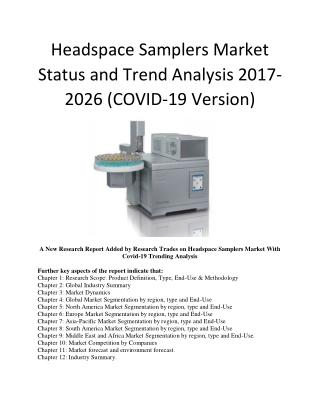 Headspace Samplers Market Status and Trend Analysis 2017-2026 (COVID-19 Version)