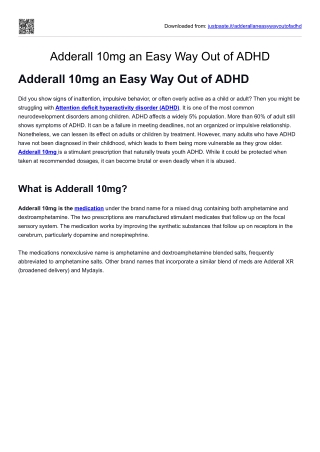 Adderall 10mg an Easy Way Out of ADHD
