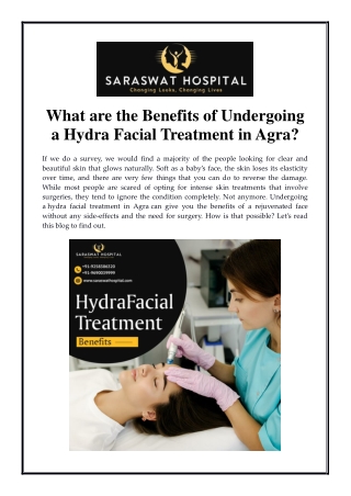 What are the Benefits of Undergoing a Hydra Facial Treatment in Agra?