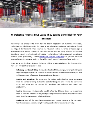 Warehouse Robots: Four Ways They can be Beneficial for Your Business
