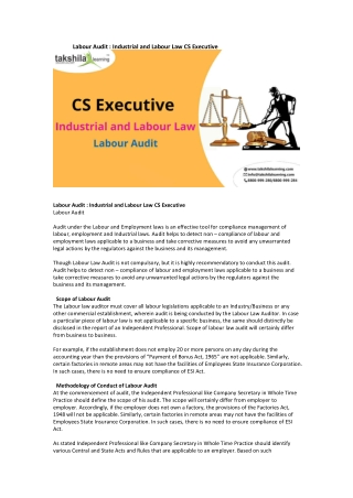 Labour Audit Industrial and Labour Law CS Executive