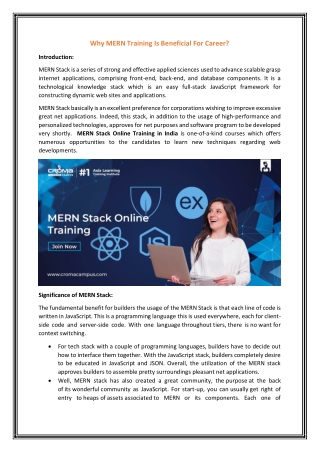Why MERN Training Is Beneficial For Career?