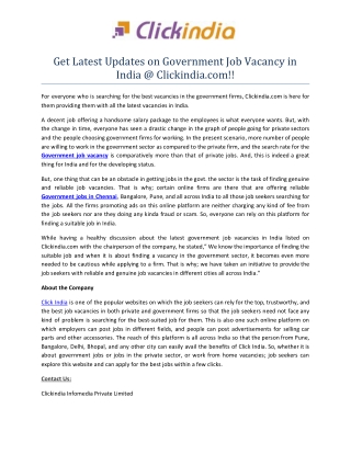 Get Latest Updates on Government Job Vacancy in India @ Clickindia.com!!