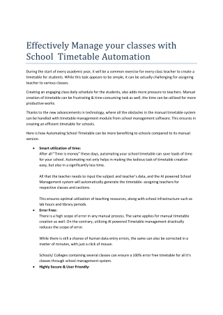 Benefits of School Timetable Automation